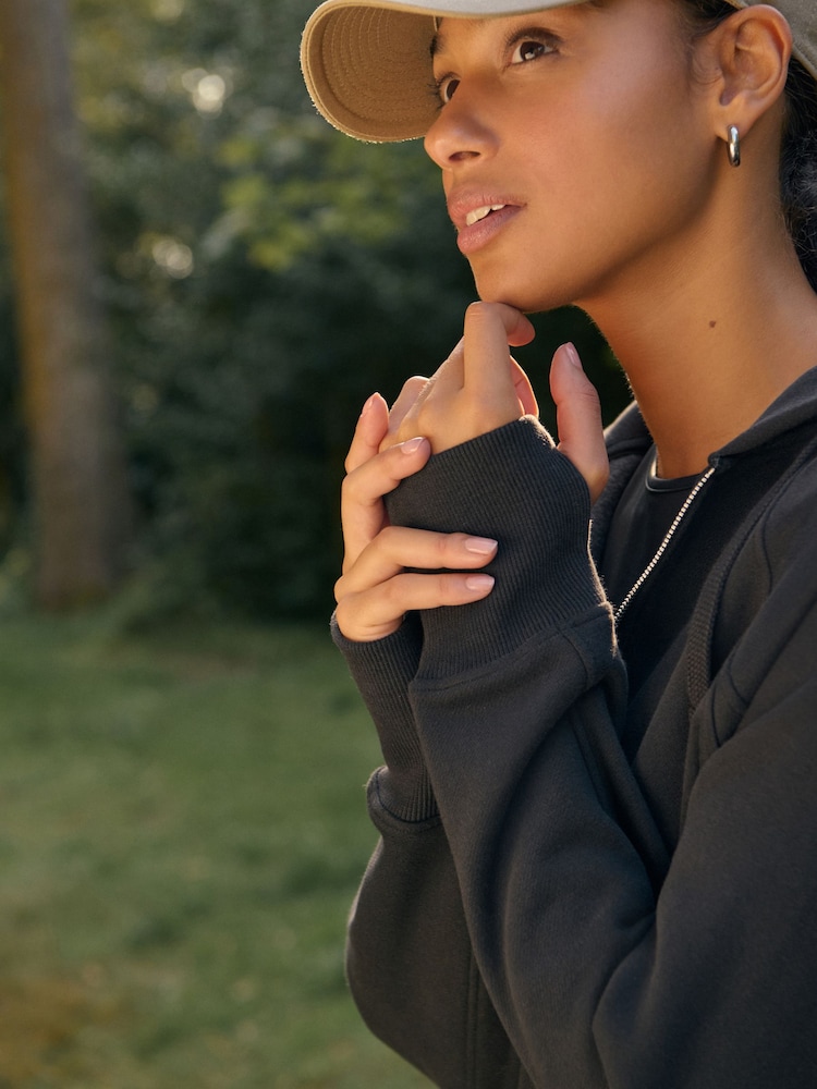 Black Active Soft Touch Longline Zip Up Hoodie - Image 4 of 7