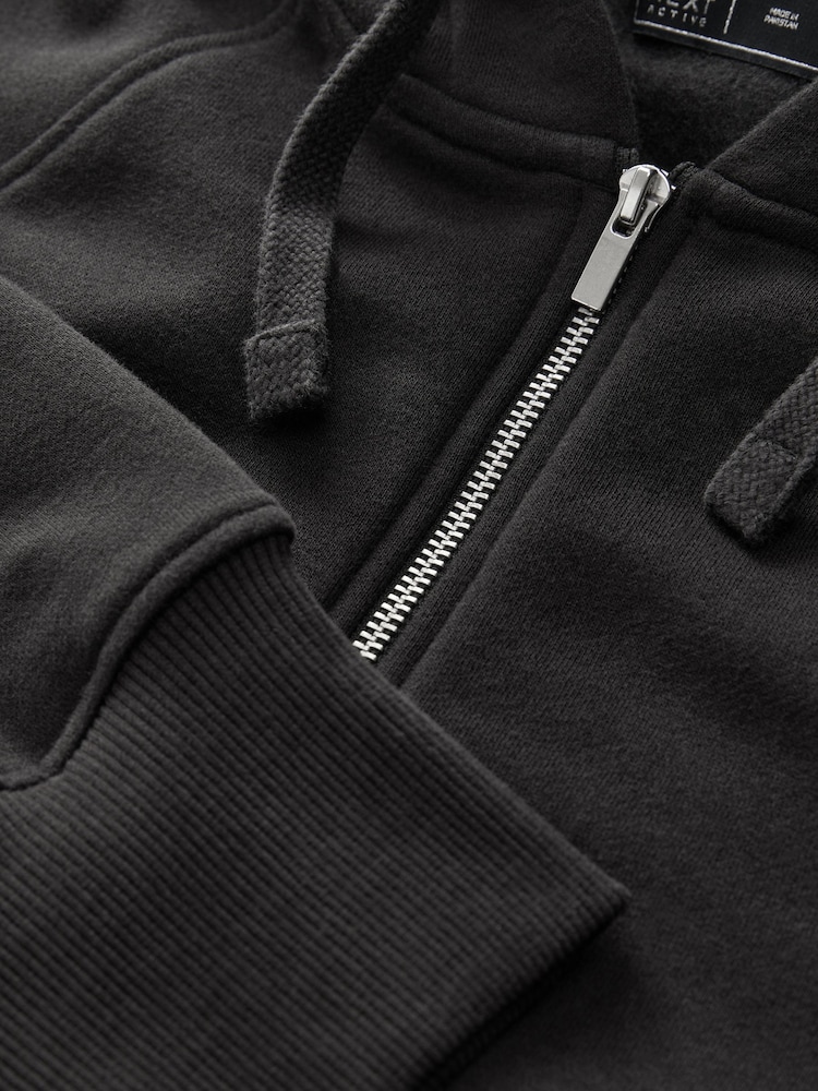 Black Active Soft Touch Longline Zip Up Hoodie - Image 6 of 7