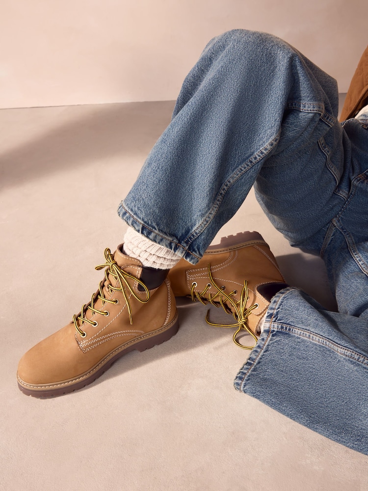 Tan Brown Leather Standard/Wide Fit Forever Comfort® Lace-Up Collared Boots - Image 1 of 10