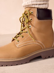 Tan Brown Leather Standard/Wide Fit Forever Comfort® Lace-Up Collared Boots - Image 5 of 10