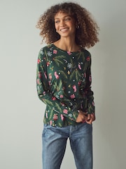 Green 100% Cotton Long Sleeve Crew Neck Top - Image 1 of 7