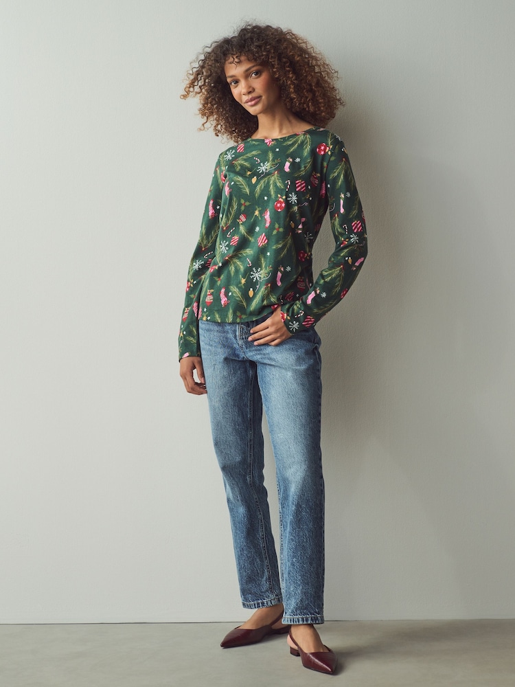 Green 100% Cotton Long Sleeve Crew Neck Top - Image 2 of 7
