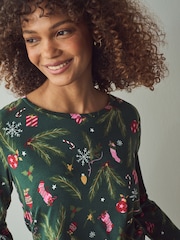 Green 100% Cotton Long Sleeve Crew Neck Top - Image 4 of 7