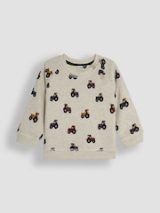 JoJo Maman Bébé Natural Tractor Tiger Print Sweatshirt & Velour Cargo Jogger Set - Image 2 of 5