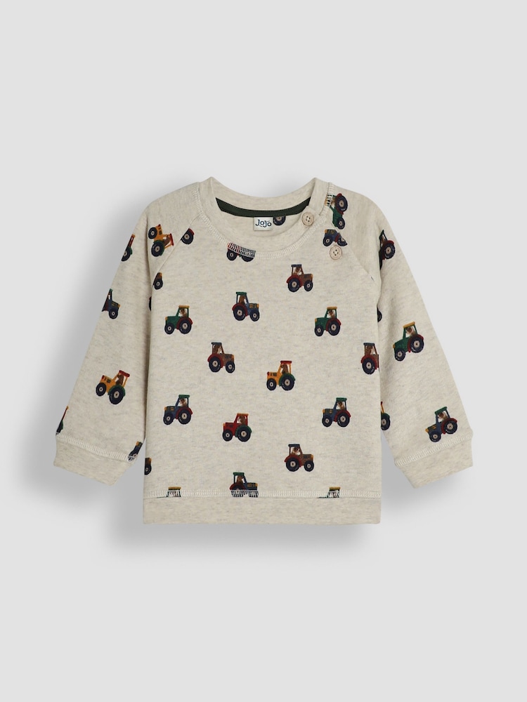 JoJo Maman Bébé Natural Tractor Tiger Print Sweatshirt & Velour Cargo Jogger Set - Image 2 of 5