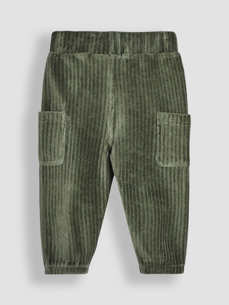 JoJo Maman Bébé Natural Tractor Tiger Print Sweatshirt & Velour Cargo Jogger Set - Image 5 of 5