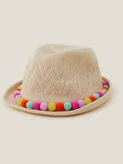Angels By Accessorize Natural Girls Pom Pom Packable Trilby Hat - Image 1 of 2