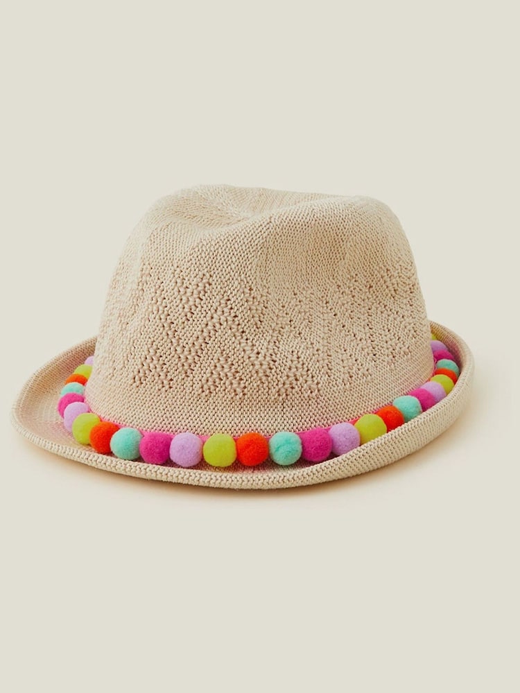 Angels By Accessorize Natural Girls Pom Pom Packable Trilby Hat - Image 1 of 2