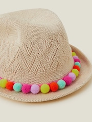 Angels By Accessorize Natural Girls Pom Pom Packable Trilby Hat - Image 2 of 2