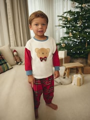 Red Baby Check Bear Single 100% Cotton Pyjamas (12mths-8yrs) - Image 1 of 7