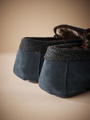 Navy Blue Signature Suede Faux Fur Lined Moccasin Slippers - Image 4 of 5