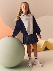 Navy/Grey 100% Cotton Sweatshirt And Pleated Pinstripe Skort Set (3-16yrs) - Image 1 of 7
