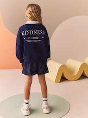 Navy/Grey 100% Cotton Sweatshirt And Pleated Pinstripe Skort Set (3-16yrs) - Image 3 of 7