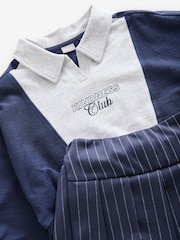 Navy/Grey 100% Cotton Sweatshirt And Pleated Pinstripe Skort Set (3-16yrs) - Image 6 of 7
