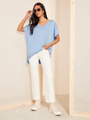 Friends Like These Cornflower Blue Short Sleeve V Neck Tunic Top - Image 3 of 4