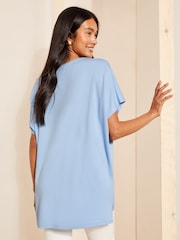 Friends Like These Cornflower Blue Short Sleeve V Neck Tunic Top - Image 4 of 4