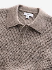 Neutral Relaxed Fit Rib Texture Polo Neck Jumper with Wool - Image 2 of 3