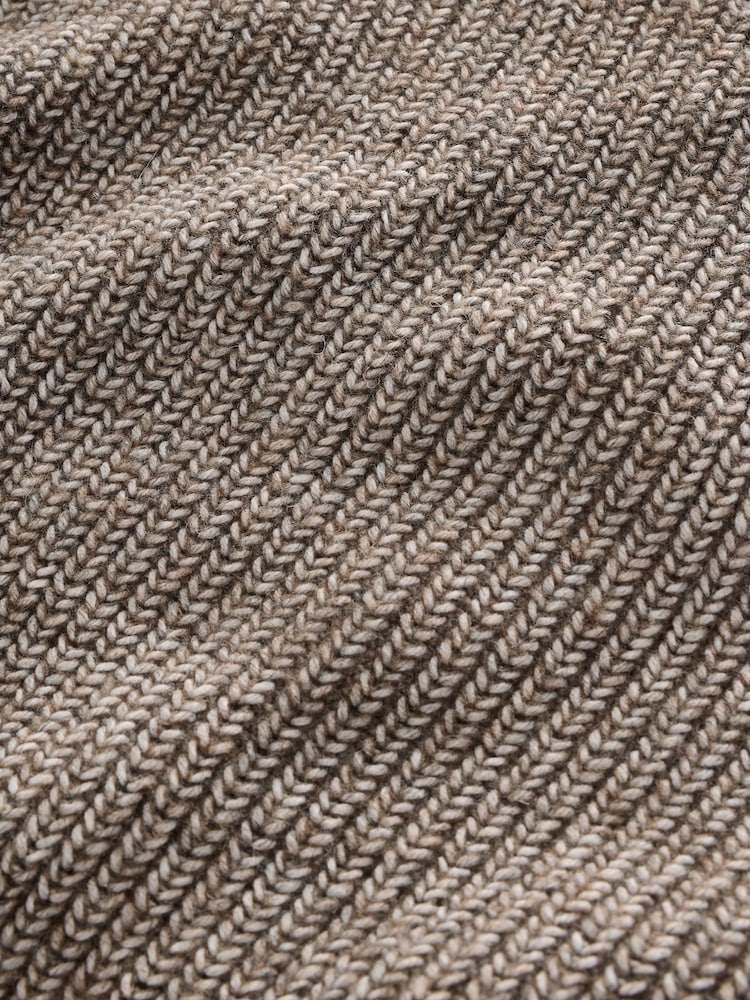 Neutral Relaxed Fit Rib Texture Polo Neck Jumper with Wool - Image 3 of 3