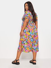 Yours Curve Black Floral Print Shirred Midi Dress - Image 3 of 5