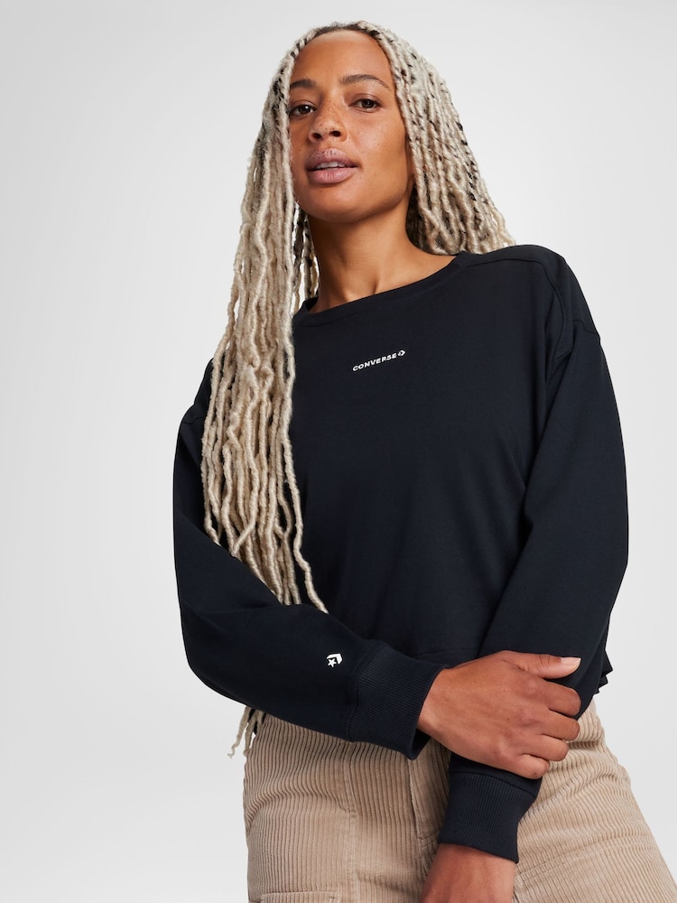 أسود - تيشِرت بكُم طويل بشعار نصي من Converse - Image 1 of 5