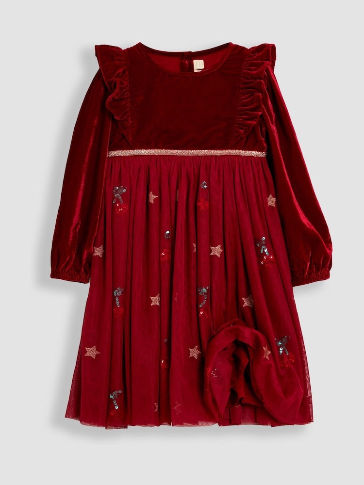 JoJo Maman Bébé Red Cherry Sequin Party Dress - Image 2 of 3 JoJo Maman Bébé Red Cherry Sequin Party Dress - Image 2 of 3