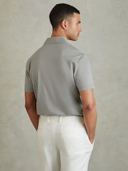 Reiss Sage Green Gino Mercerised Cotton Colourblock Cuban Collar Shirt - Image 4 of 5