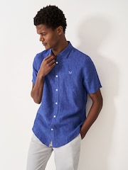 Crew Clothing Blue Short Sleeve 100% Linen Classic Shirt - Image 1 of 4
