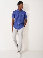 Crew Clothing Blue Short Sleeve 100% Linen Classic Shirt - Image 2 of 4