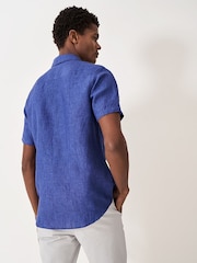 Crew Clothing Blue Short Sleeve 100% Linen Classic Shirt - Image 3 of 4