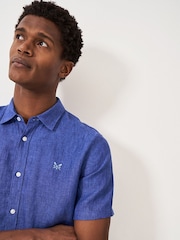Crew Clothing Blue Short Sleeve 100% Linen Classic Shirt - Image 4 of 4
