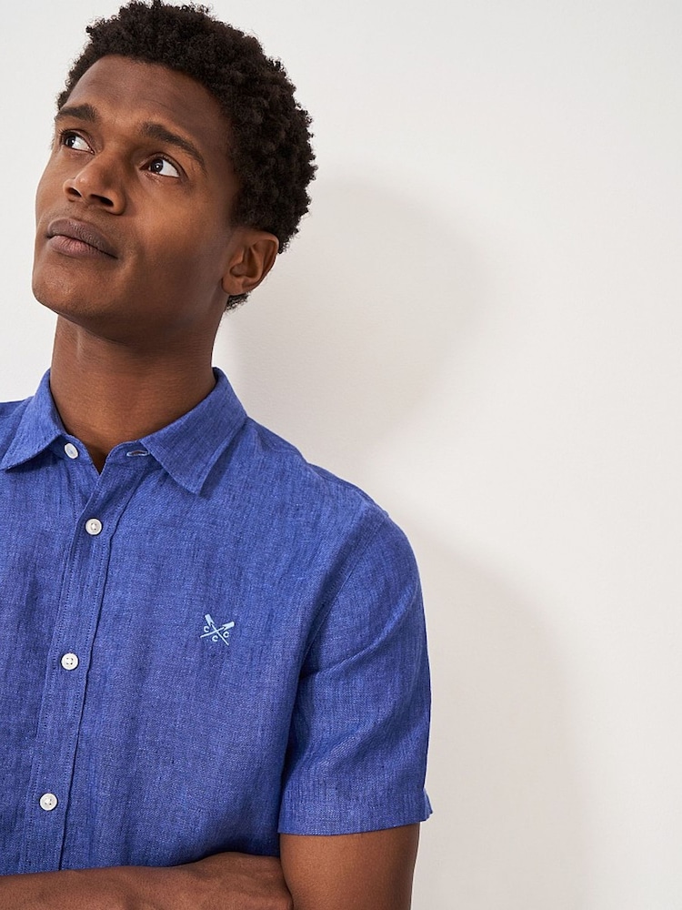 Crew Clothing Blue Short Sleeve 100% Linen Classic Shirt - Image 4 of 4