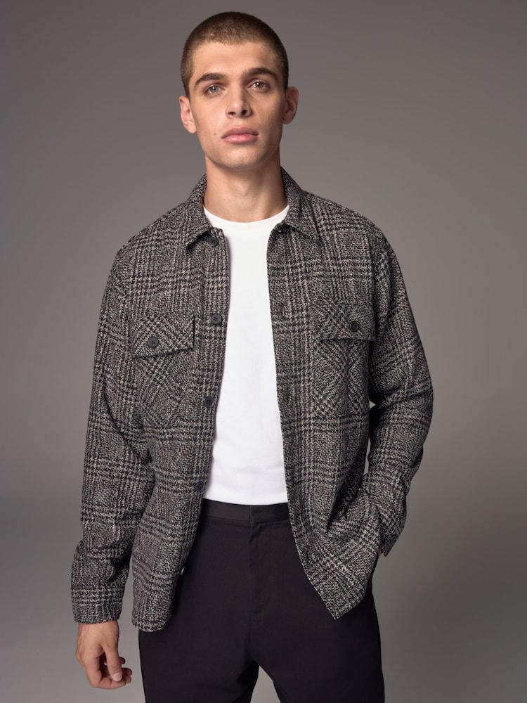 Monochrome Check Shacket Overshirt - Image 1 of 8