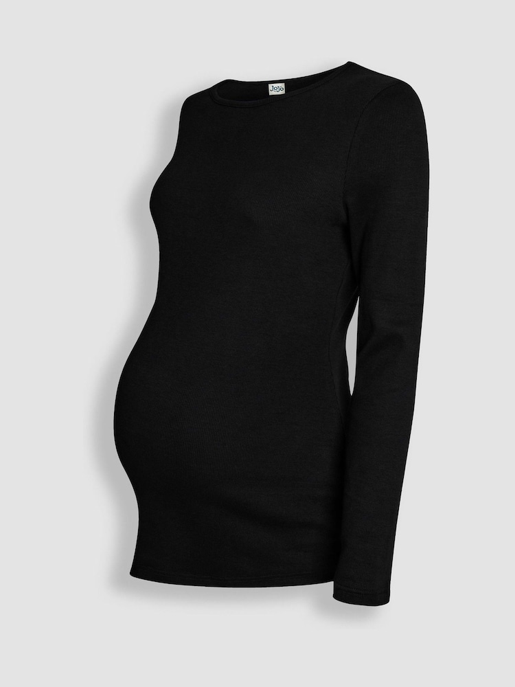 JoJo Maman Bébé Oatmeal Cream & Black 2-Pack Ribbed Jersey Maternity Tops - Image 11 of 11
