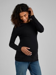 JoJo Maman Bébé Oatmeal Cream & Black 2-Pack Ribbed Jersey Maternity Tops - Image 2 of 11