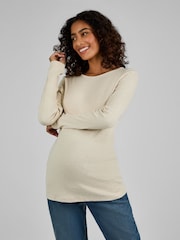 JoJo Maman Bébé Oatmeal Cream & Black 2-Pack Ribbed Jersey Maternity Tops - Image 3 of 11