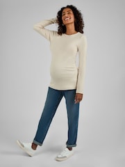 JoJo Maman Bébé Oatmeal Cream & Black 2-Pack Ribbed Jersey Maternity Tops - Image 7 of 11