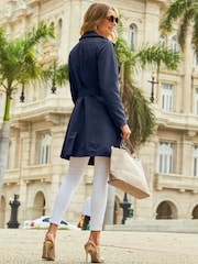 Sosandar Blue Double Breasted Trench Coat With Pockets - Image 3 of 5