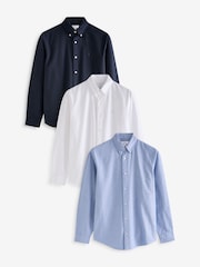 White/Light Blue/Navy Blue 3 Pack 100% Cotton Long Sleeve Oxford Shirts 3 Pack - Image 1 of 13