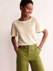 Boden Cream Maggie V-Neck 100% Linen T-Shirt - Image 1 of 6