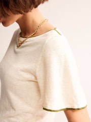 Boden Cream Maggie V-Neck 100% Linen T-Shirt - Image 2 of 6