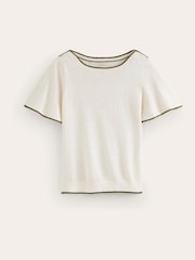 Boden Cream Maggie V-Neck 100% Linen T-Shirt - Image 5 of 6