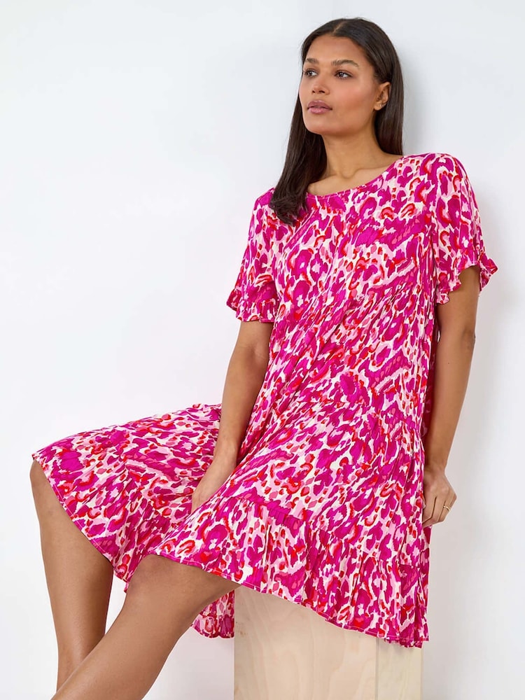 Roman Pink Abstract Print Tiered Smock Dress - Image 1 of 5