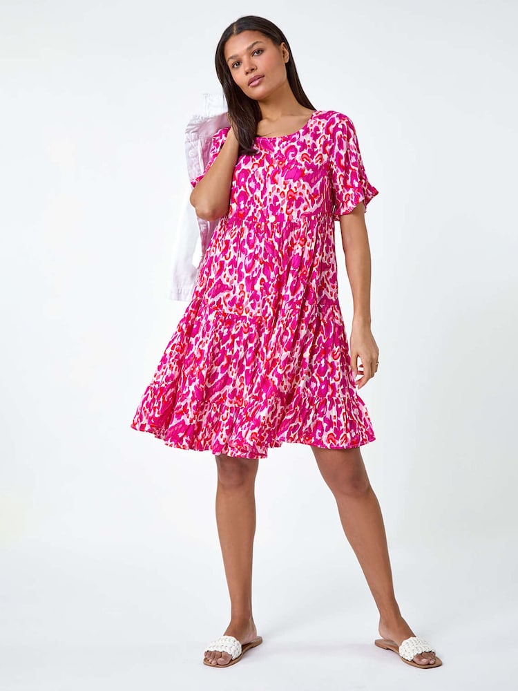 Roman Pink Abstract Print Tiered Smock Dress - Image 2 of 5