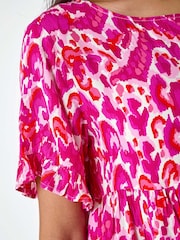 Roman Pink Abstract Print Tiered Smock Dress - Image 5 of 5