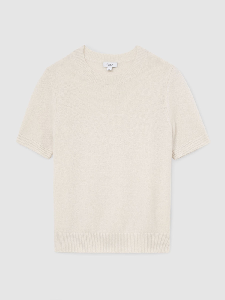 Reiss Ivory Stevie 100% Cashmere Crew-Neck T-Shirt - Image 2 of 6 Reiss Ivory Stevie 100% Cashmere Crew-Neck T-Shirt - Image 2 of 6