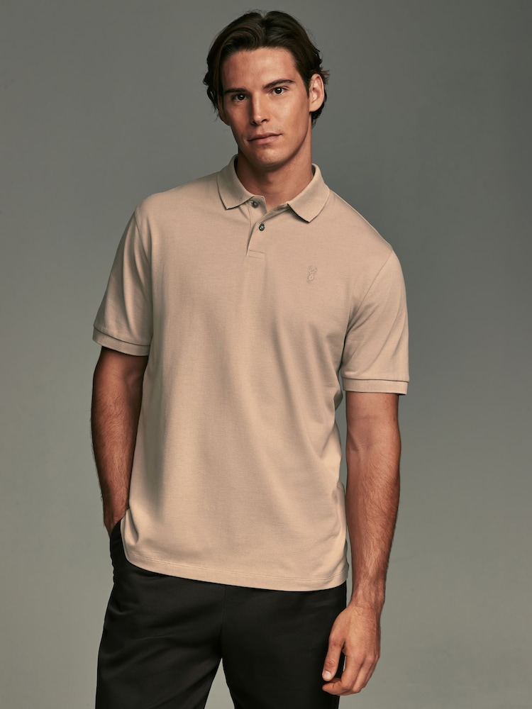 Neutral Stone Regular Fit Short Sleeve Pique Polo Shirt - Image 1 of 7 Neutral Stone Regular Fit Short Sleeve Pique Polo Shirt - Image 1 of 7