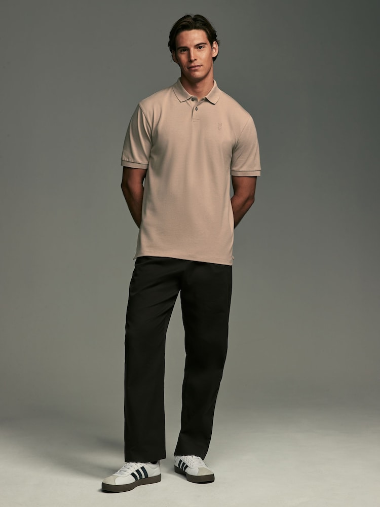 Neutral Stone Regular Fit Short Sleeve Pique Polo Shirt - Image 2 of 7 Neutral Stone Regular Fit Short Sleeve Pique Polo Shirt - Image 2 of 7