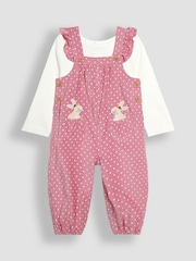 JoJo Maman Bébé Rose Pink Bunny Appliqué Cord Dungarees & Top Set - Image 1 of 6