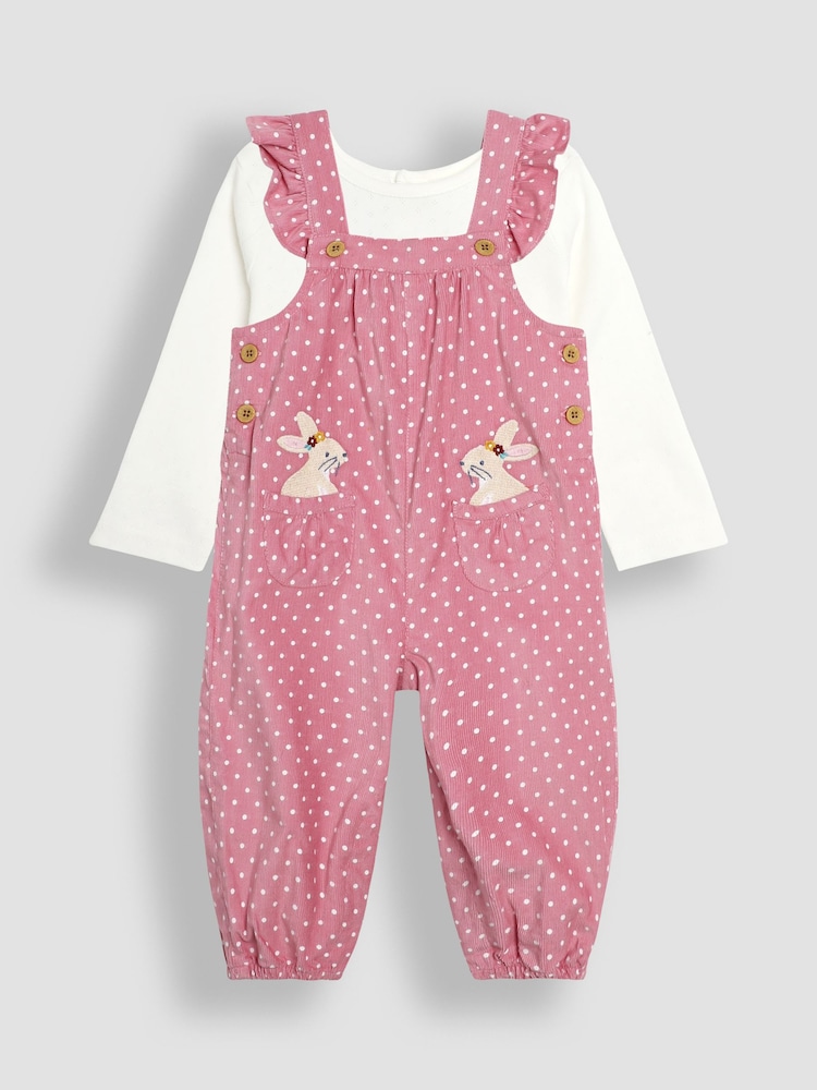 JoJo Maman Bébé Rose Pink Bunny Appliqué Cord Dungarees & Top Set - Image 1 of 6