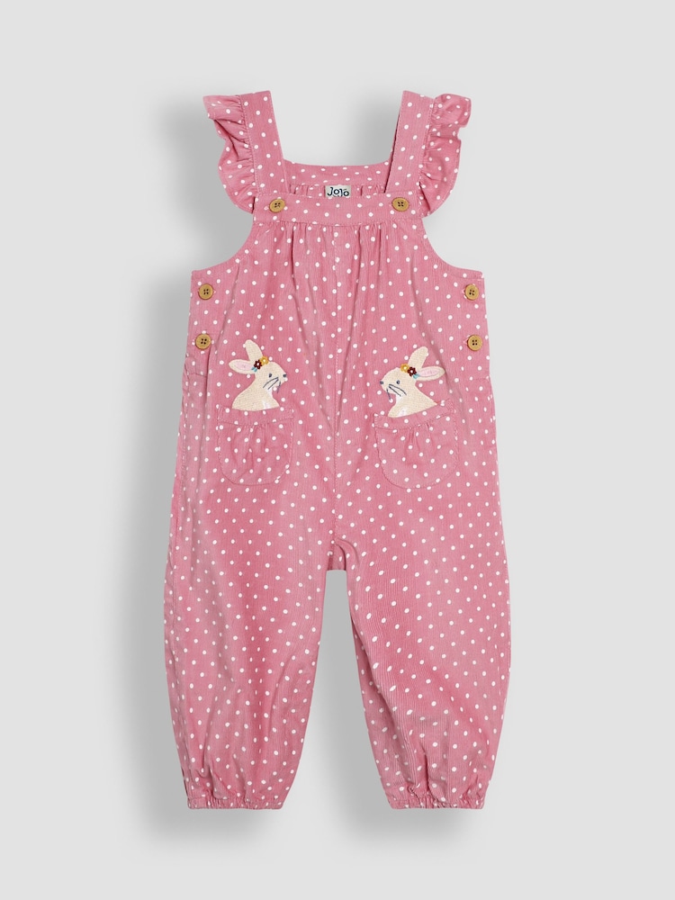 JoJo Maman Bébé Rose Pink Bunny Appliqué Cord Dungarees & Top Set - Image 2 of 6